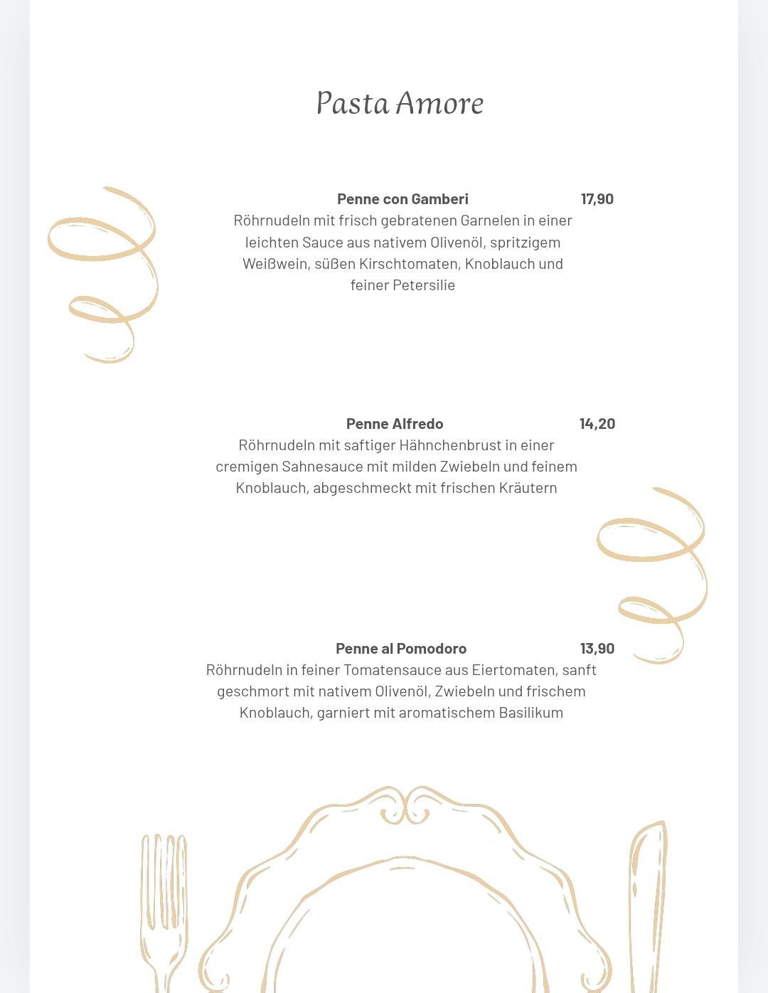 Speisekarte – Pasta