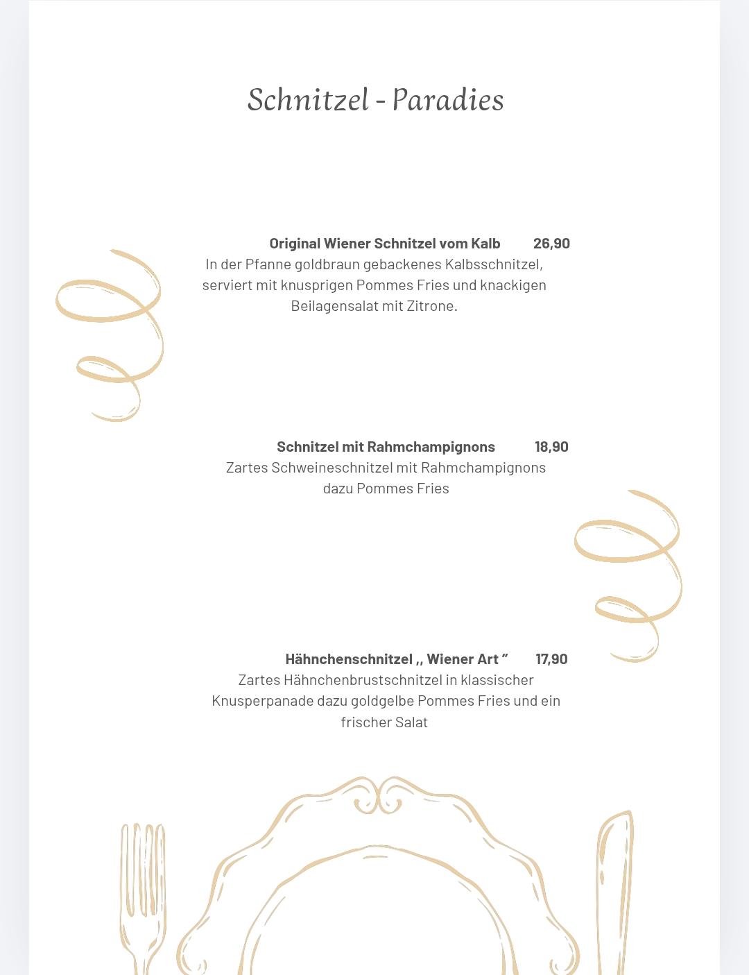 Speisekarte – Schnitzel