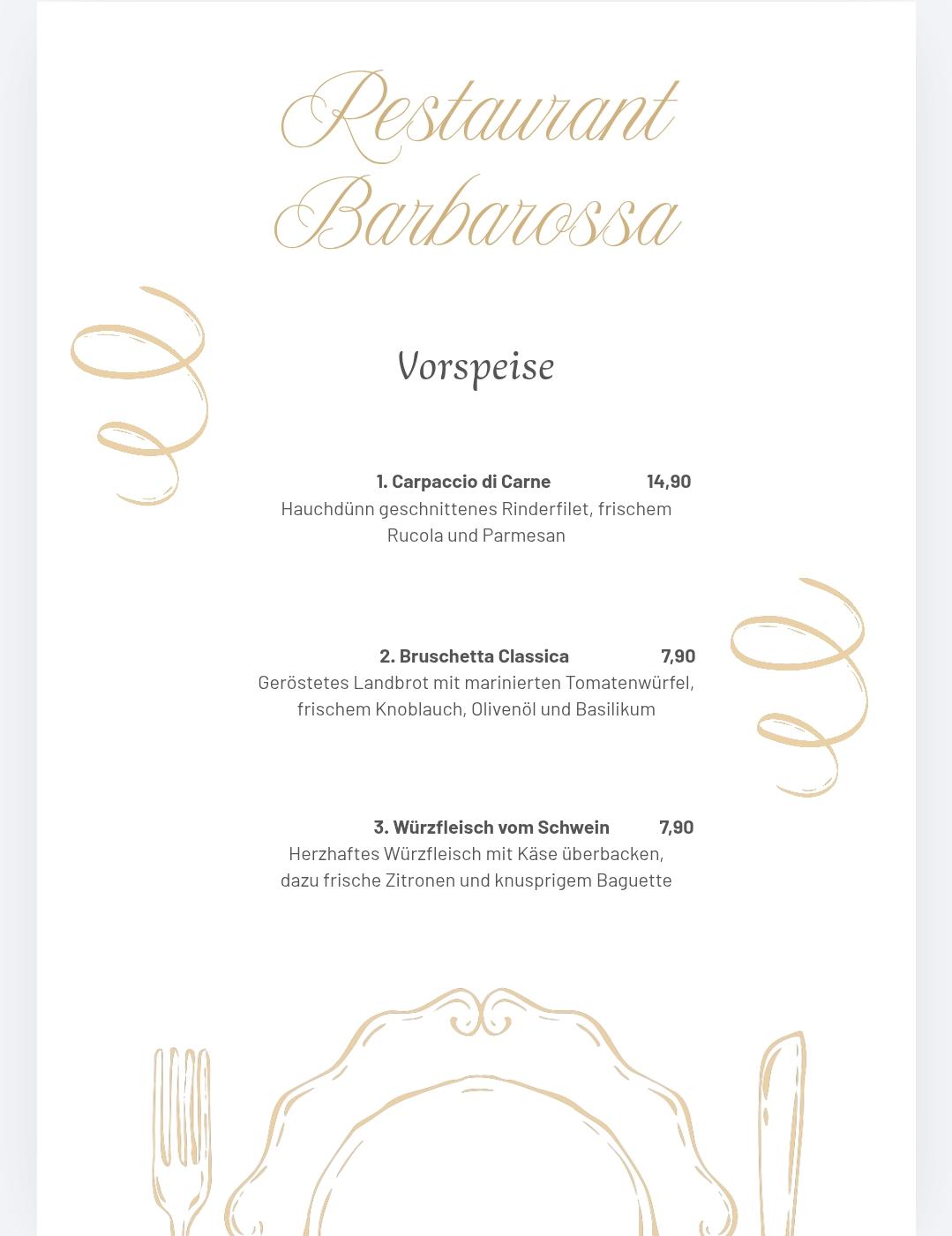 Speisekarte – Vorspeisen