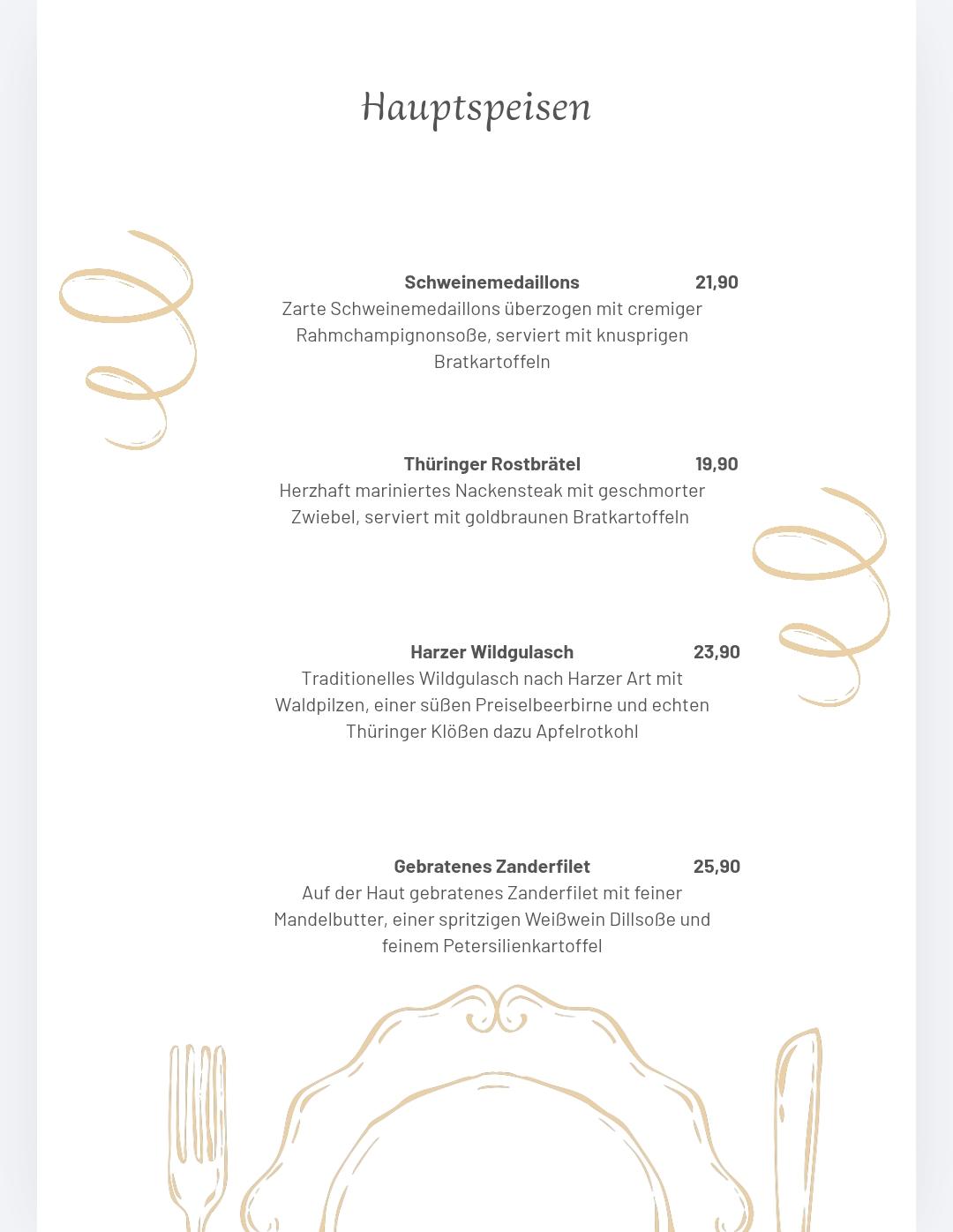 Speisekarte – Hauptspeisen